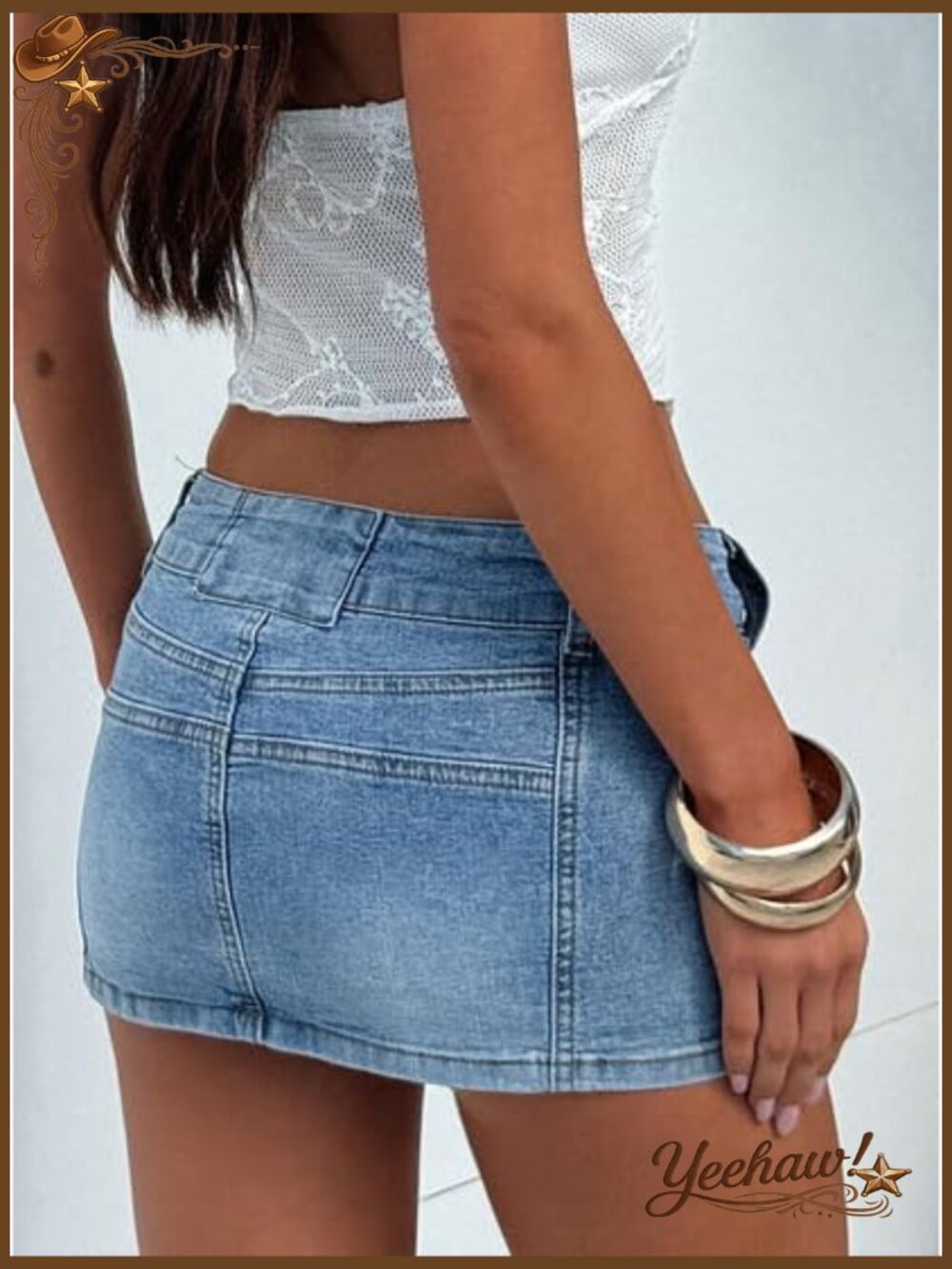 Stretch Denim Bodycon Mini Skirt with Pockets - Picture 3 of 4